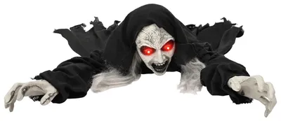 Zdjęcie produktu dla Halloweenowy, czarny, ruchomy zombie – dekoracja, wymiary: 41 x 130 x 24 cm