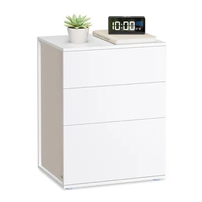 Obrázek produktu pro VASAGLE Beznástrojová technologie, superrychlá montáž bez použití nářadí, noční stolek, noční stolek se 3 zásuvkami, noční stolek, minimalistický, ložnice,