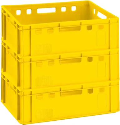 Image de Caisses à viande E2 60x40x20cm Caisse de stockage Eurobox en provenance d'Allemagne, convient pour aliments, robuste, empilable , Variante:jaune 3x