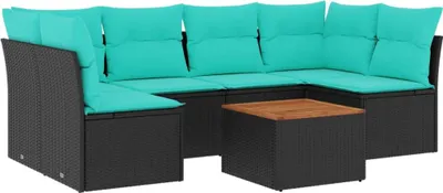Produktbild von 7-tlg. Garten-Sofagarnitur mit Kissen Schwarz Poly Rattan