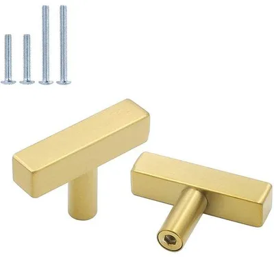 Produktbild von Unyqoos® Quadratische Möbelknöpfe gold, gebürstete Messing-Optik aus Edelstahl für Schränke & Schubladen – inkl. Schrauben 2,5 cm + 4 cm