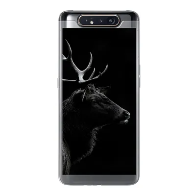 Produktbild von MuchoWow® Handyhülle Schutzhülle Hülle für Samsung Galaxy A80 Hirsch - Schwarz - Porträt - Geweih - Tiere Silikon Softcase Handy Hülle - Schutzdeckel