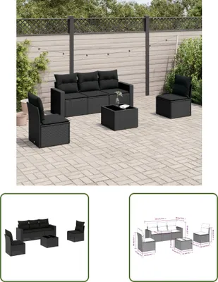 Produktbild von The Living Store 6-tlg. Garten-Sofagarnitur mit Kissen Schwarz Poly Rattan