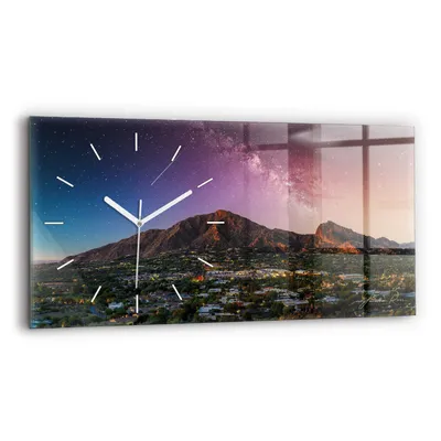 Produktbild von Wallfluent Wanduhr – Stilles Quarzuhrwerk - Uhr Dekoration Wohnzimmer Schlafzimmer Küche - Zifferblatt mit Strichen - weiße Zeiger - 60x30 cm - Berglandschaft