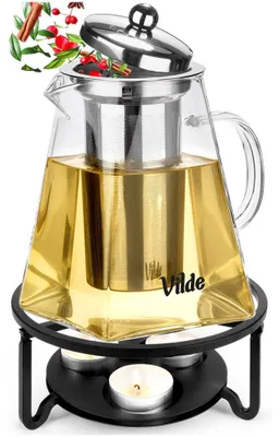 Obrázek produktu pro Vilde | Čajová konvice se sítkem 920 ml - Skleněná konvice s ohřívačem - Černá - Vhodné do myčky