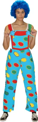 Produktbild von Clownkostüm Damen Latzhose – Blaue Clown-Hose mit bunten Punkten – Lustiges Karnevalskostüm für Frauen – Fasching, Mottoparty – Größen S bis XXXL  , Größe:XXL/XXXL
