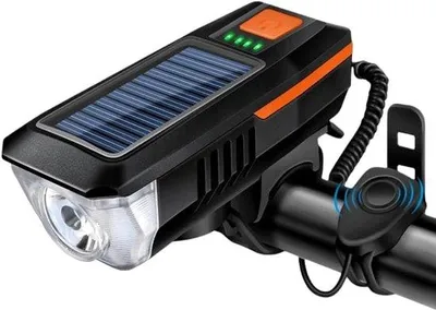 Obrázok produktu pre Súprava solárneho a USB svetla na bicykel – batéria 2000 mAh – dosah 200 m + siréna 120 dB – 5 úrovní hlasitosti – vodotesné IPX5 – pre elektrobicykle/MTB