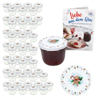 Produktbild von 50er Set Sturzglas 230ml Einmachglas + TO-Deckel 82 Candyman eisblau + Heft