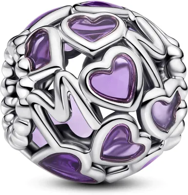 Produktbild von Pandora Moments 793772C01 Charm, Sterling Silber, lila Herz, "Mum"-Schriftzug, offen, Anhänger für Moments Armbänder
