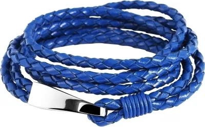 Produktbild von Akzent Wickelarmband aus Echtleder und Edelstahl in Blau