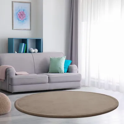 Produktbild von Hochflor Teppich waschmaschinenwaschbar Unifarben Schlafzimmer schmutzabweisend Beige Rund 80D | 100% Polyester | Florhöhe: 20 mm | pflegeleicht