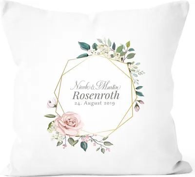 Produktbild von Personalisierbares Kissen zur Hochzeit, Hochzeitskissen Blumenkranz, Hochzeitsgeschenk, Kissenhülle SpecialMe® weiß unisize