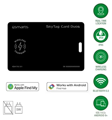 Productafbeelding van 4smarts Zoekapparaat SkyTag Card Duos, oplaadbaar, zwart
