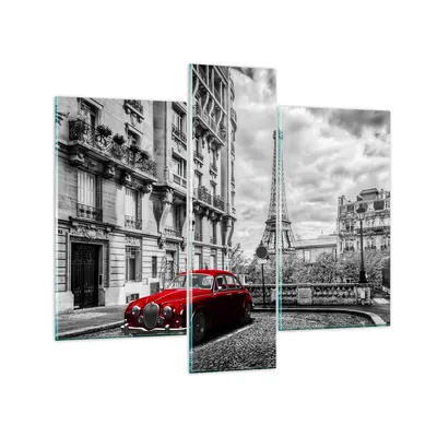 Produktbild von Bilder auf glas - Auto Eiffle Straße Gebäude - 95x80cm - Glasbilder - Wandbilder - Kunstdruck - zum Aufhängen bereit - Wanddekoration aus Glas - Glas Bilder - Wandbild auf Glas - GCB95x80-3214