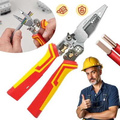 Produktbild von Abisolierzange, 9 in 1 Zange Elektriker, Spannungsprüfer Zange Kabelschere zum Abisolieren, Wickeln, Spalten