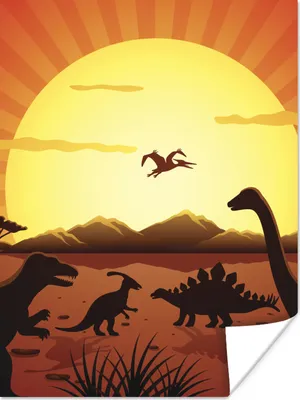 Produktbild von MuchoWow® Poster Dino - Sonne - Natur - Zeichnung - Kinder - Jungen 90x120 cm - Wohnzimmer