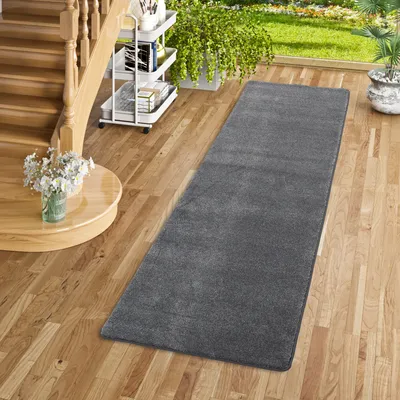 Produktbild von Hochflor Luxus Velours Läufer Teppich Touch Anthrazit, Größe:100x300 cm