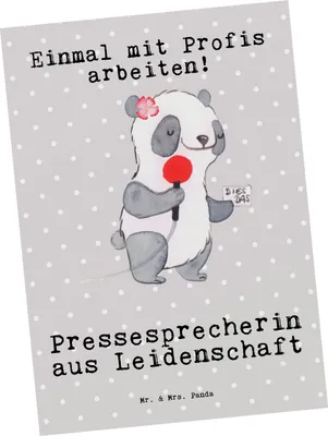Produktbild von Mr. & Mrs. Panda Postkarte Pressesprecherin Leidenschaft - Grau Pastell - Geschenk, Ansichtskarte, bildkarte, Postkarten, Ansichtskarten, Grußkarte