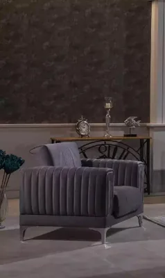 Produktbild von Grauer Sessel Polster Einsitzer Wohnzimmer Möbel Holzgestell Textil