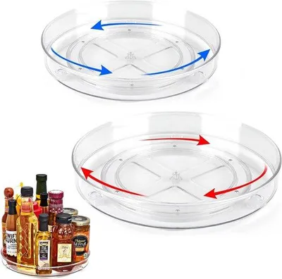 Produktbild von Famanu Lazy Susan Set 2 Stück, 23,5 + 27 cm, transparenter Küchen- und Kühlschrankorganizer