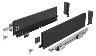Produktbild von GTV AXIS PRO Schublade, H=120 mm, L=350 mm, Drücken zum Öffnen, Volle Verlängerung, Schwarz – Push-to-Open mit Synchronisation; · | Högert Technik