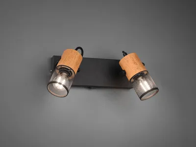 Produktbild von Schwenkbarer LED Wandstrahler - Spotleuchte mit Schalter Metallgeflecht und Holz