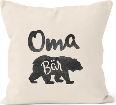 Produktbild von Geschenk-Kissenbezug Oma Bär Baumwolle MoonWorks® natur 40cm x 40cm