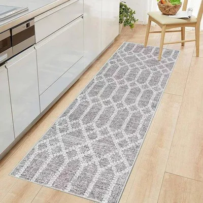 Productafbeelding van Famanu vloerkleed, antislip, wasbaar, grijs - boho stijl, grijs, 80 x 250 cm