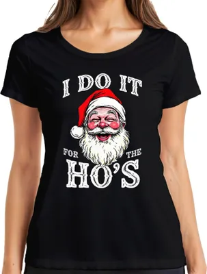 Produktbild von I DO IT FOR THE HO'S Weihnachtsmann Humor lustig Weihnachten Damen T-Shirt, Schwarz, 3XL