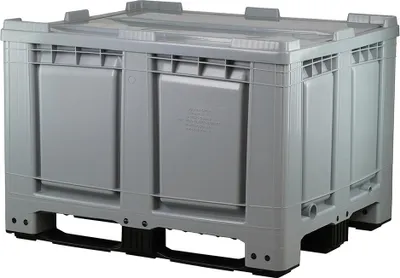 Produktbild von Palettenbox mit Deckel 680l 1200x1000x790 mm Grau - 3 Kufen - geschlossen
