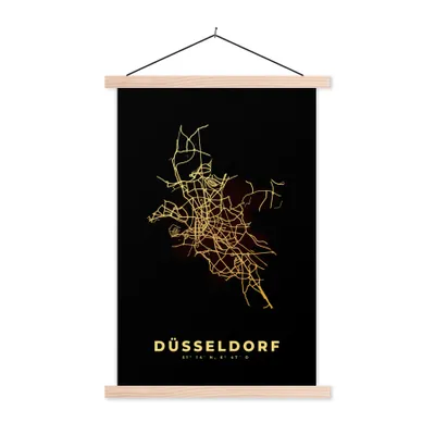 Produktbild von MuchoWow® Textilposter Karte - Gold - Düsseldorf - Stadtplan 40x60 cm mit holzfarbenen Rahmen - Poster