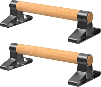 Produktbild von Holz-Liegestütze-Stangen – Übungshandgriffe – Krafttraining – Rutschfeste Basis – 25,5 cm Länge – Braun