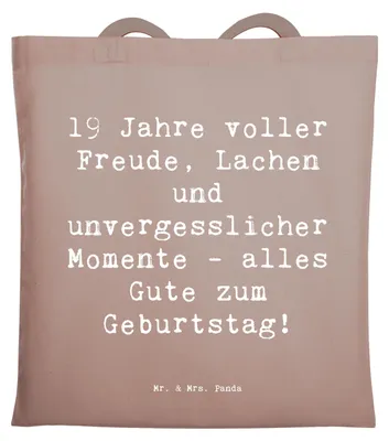 Produktbild von Mr. & Mrs. Panda Schultasche Spruch 19. Geburtstag Freude - Braun Pastell - Geschenk, Happy Birthday, Geburtstagsgeschenk, Einkaufstasche, schöne Erinnerungen, Tasche