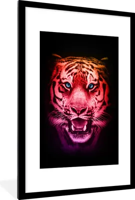 Produktbild von MuchoWow® MuchoWow® Gerahmtes Poster Tiger - Orange - Rot 60x90 cm - Poster mit zchwarzem Bilderrahmen - Dekoration - Wandposter Wohnzimmer - Hochwertig