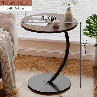 Produktbild von Beistelltisch Holz, Couchtisch Holz, rund, kleiner Beistelltisch C-förmig, Tischplattendurchmesser 40cm, Höhe 60cm, Beistelltische für Sofa, Wohnzimme
