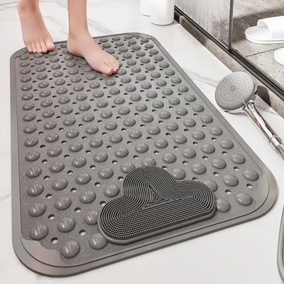 Produktbild von Duschmatte rutschfest 106x66cm TPE Grau mit Fußmassage und Saugnäpfen