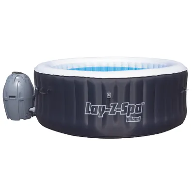 Produktbild von Bestway Whirlpool Lay-Z-Spa Miami | 4 Personen | 81 Massageluftdüsen | automatisch aufblasbar | 180x66 cm | schwarz/türkis | Abdeckung | Indoor Outdoor