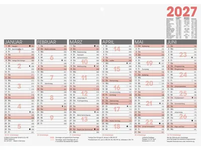 Produktbild von Tafelkalender 29,7x21cm 6 Monate/1 Seite Kalendarium 2027 Packung mit 100 Stück