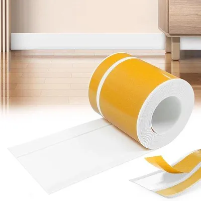 Productafbeelding van Allecto Plus - Zelfklevende Witte Pvc Plint 60 mm x 20 mm x 5 m