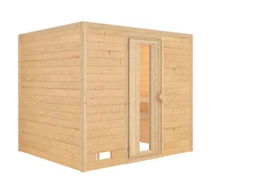 Zdjęcie produktu dla Kabina sauny Karibu Mojave – sauna wewnętrzna z 3 drewnianymi ławkami, kabina sauny o grubości ścianek 40 mm, sauna parowa wraz z materiałami montażowymi