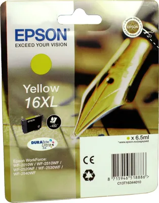 Produktbild von Epson Pen and crossword Singlepack Yellow 16XL DURABrite Ultra, High (L) Yield, Gelb, Tinte auf Pigmentbasis, 6,5 ml, 1 Stück(e), Einzelpackung