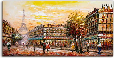 Produktbild von Coloray - Glasbild - 100x50 cm - Wandbild - Glasbilder - Deko Paris Eiffel Baum Straße Menschen