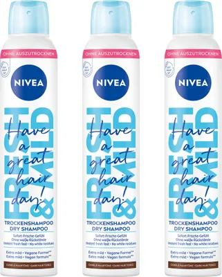 Produktbild von NIVEA Trockenshampoo Hair Care Fresh & Mild Dunkle Haartöne mild vegan 3 x 200ml
