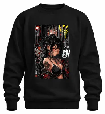 Produktbild von DEMON Anime Girl Horns Gothic Streetwear Japan Y2K Hannya Sweatshirt Pullover, Schwarz, S