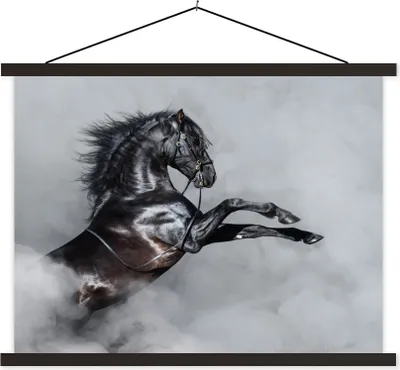 Produktbild von MuchoWow® Textilposter Pferd - Smoke - Schwarz 120x90 cm mit schwarzem Rahmen - Aufhänger für Poster