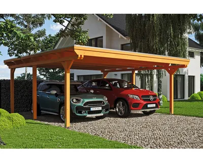 Produktbild von Doppelcarport SKAN HOLZ Emsland inkl. Pfostenanker 613 x 604 cm eiche hell