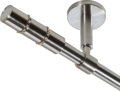 Produktbild von Gardinenstange Set Edelstahl Look Metall Ø 16mm zur Deckenträger 1-lauf Modern mit Kristall, Länge wählbar D11 E26