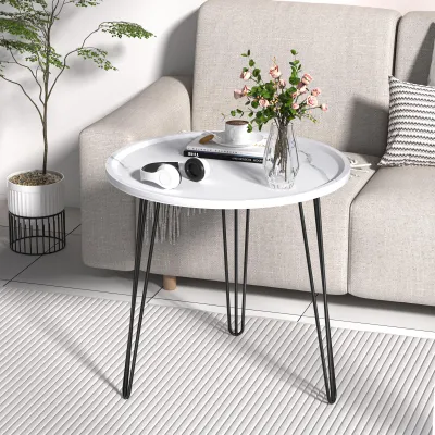 Produktbild von Terrassentisch, kleiner runder Tisch, Esstisch für Zuhause und Wohnung, Couchtisch für Wohnzimmerfenster mit Marmormuster und Eisenrahmen