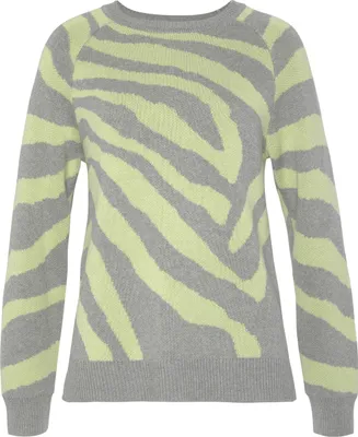 Produktbild von LASCANA Strickpullover mit Zebramuster grau-limone Größe 36/38