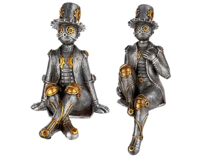 Productafbeelding van GILDE, zittende figuur, "Tin Man", mannenfiguur, kunsthars, zilverkleurig, 2 stuks zoals afgebeeld, L. 19 cm, B. 17 cm, H. 30,5 cm, artikelnummer 89416